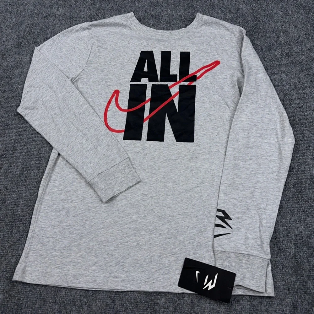 NEW Nike 3 Brand Long Sleeve Shirt Kids XL Gray‎ Graphic All In Russell Wilson
